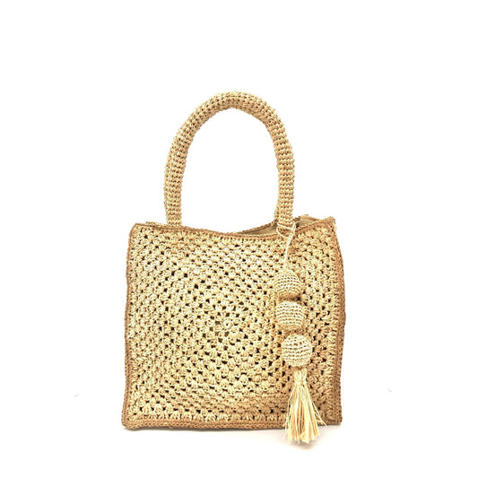 Kimba Crochet Straw Handbag with Sphere Charm Embellishment