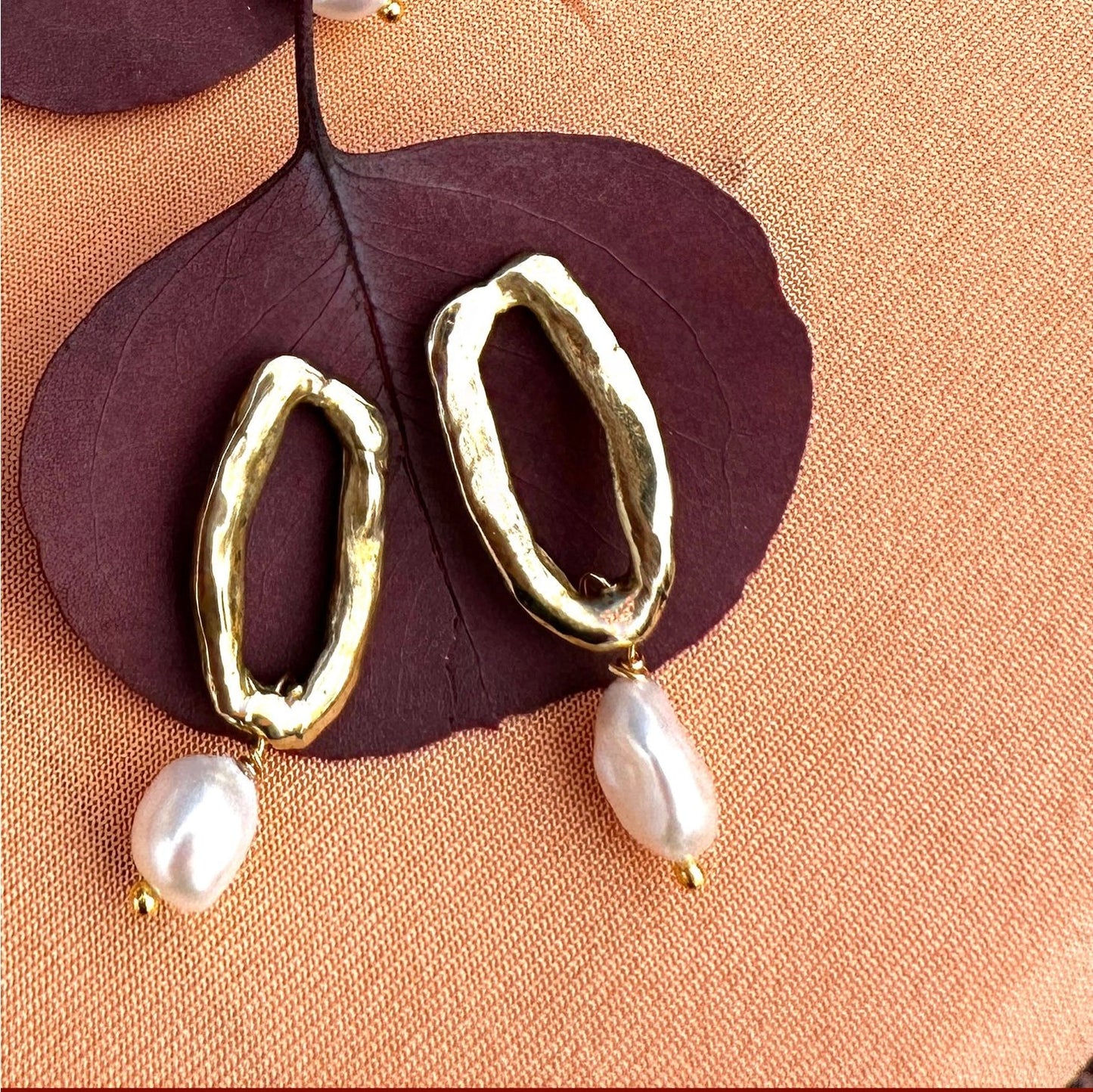 Brass Sabri Freshwater Pearl Drop Earrings