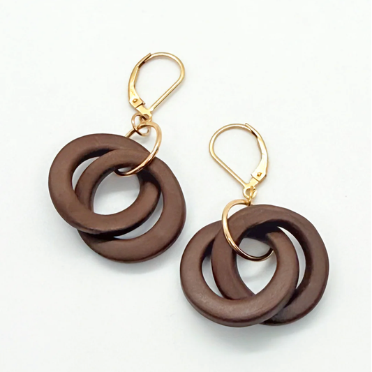 Porcelain Interlocking 'Knot' Ring Earrings - Brown
