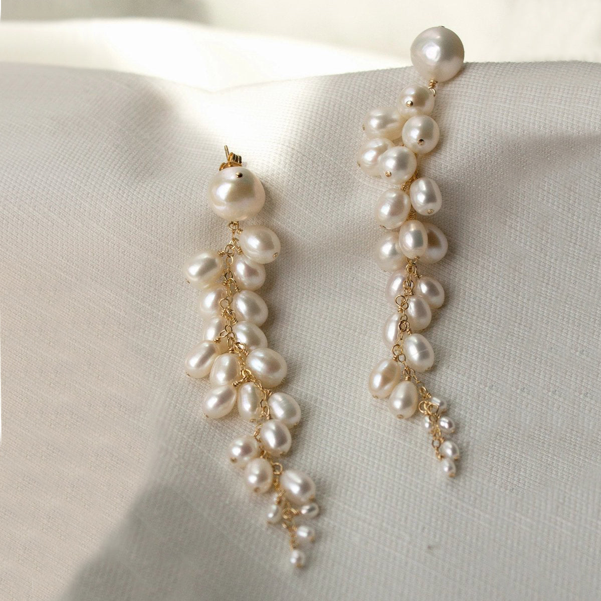 Sereine Long Pearl Cluster Statement Earrings