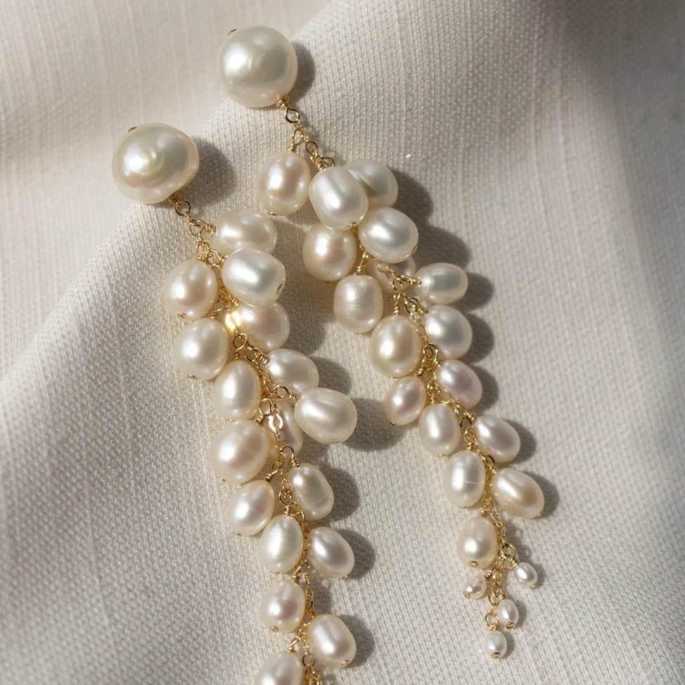 Sereine Long Pearl Cluster Statement Earrings