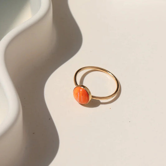 Sienna Spiny Oyster Gemstone Ring - Gold Fill