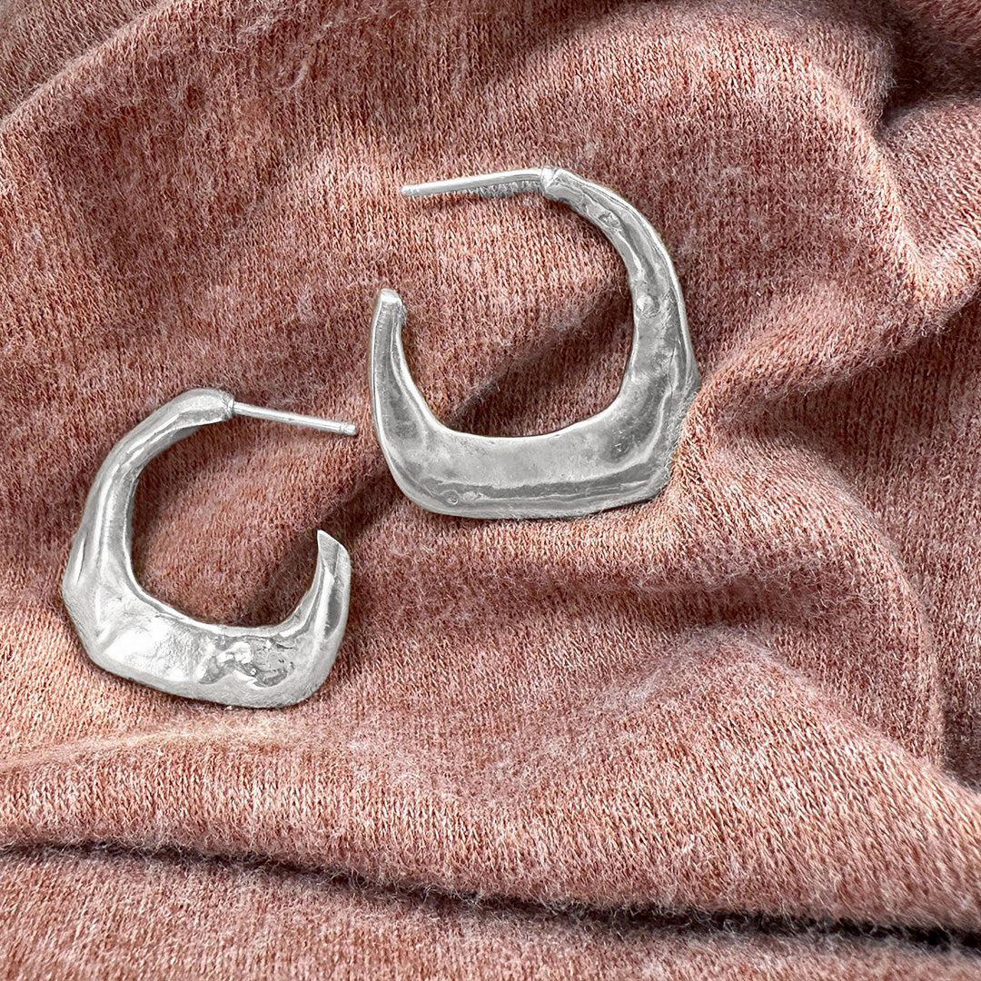Sterling Silver Rounded Square Sofi Hoop Earrings