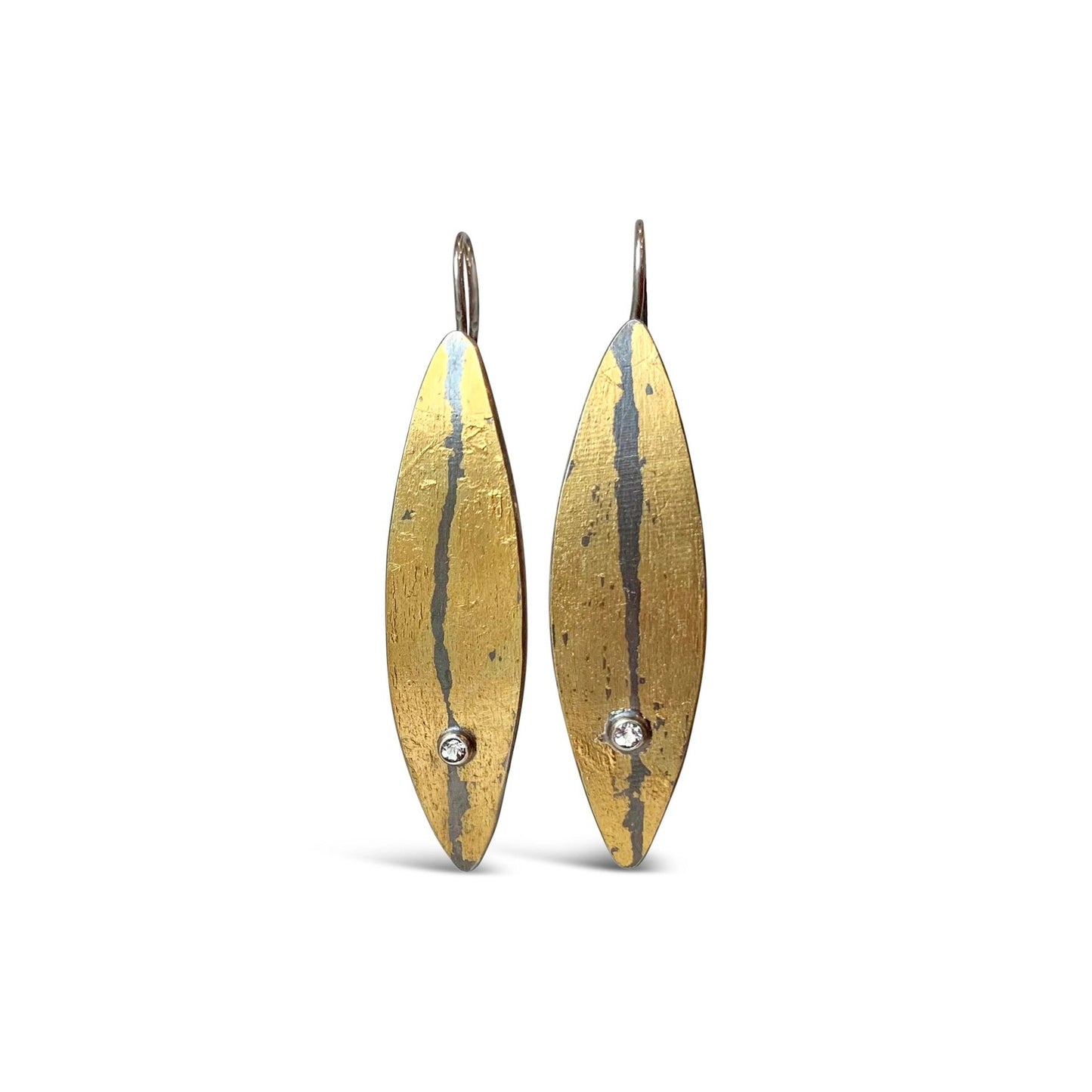 Mixed-Metal 'Split Leaves' Drop Earrings with White Topaz