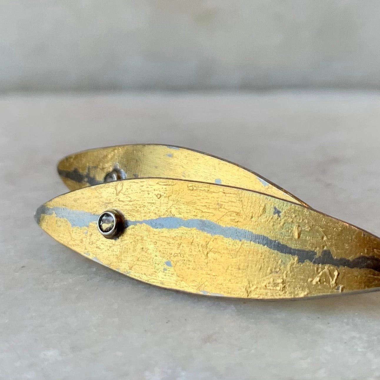 Mixed-Metal 'Split Leaves' Drop Earrings with White Topaz