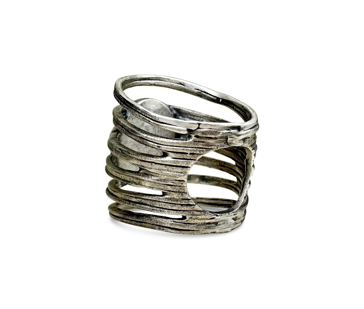 Oxidized Sterling Silver 'Split Rib' Ring with Diamond