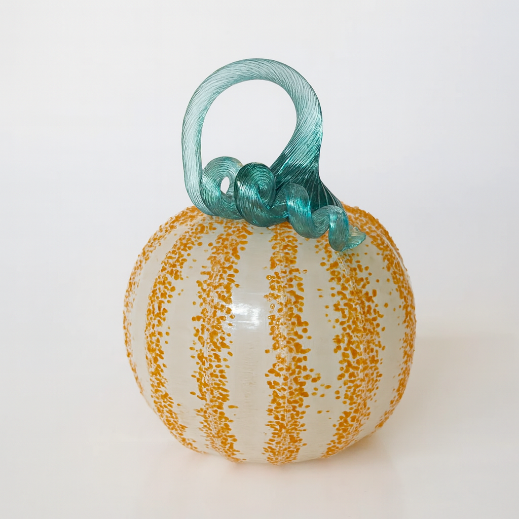Decorative Spotted Blown Glass Pumpkin (select color) White/Orange/Teal