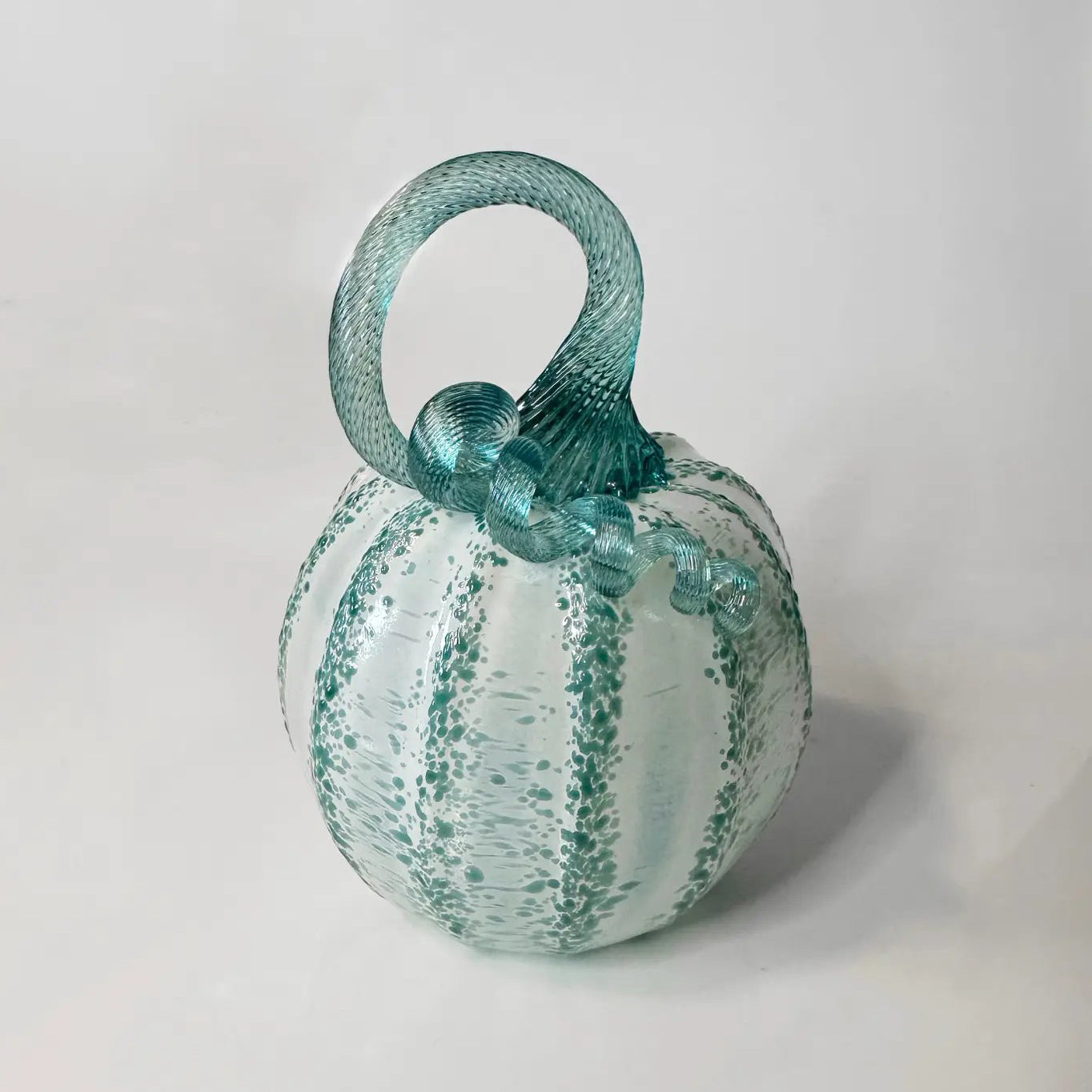Decorative Spotted Blown Glass Pumpkin (select color) White/Teal