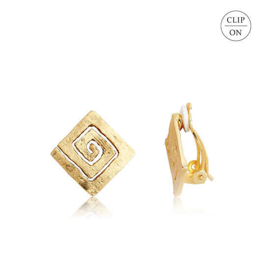 Square Spiral Clip-On Earrings - Gold or Silver