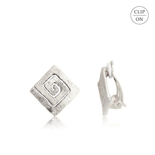 Square Spiral Clip-On Earrings - Gold or Silver
