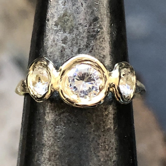 14k Gold + White Sapphire 'Sunburst Trio' Ring
