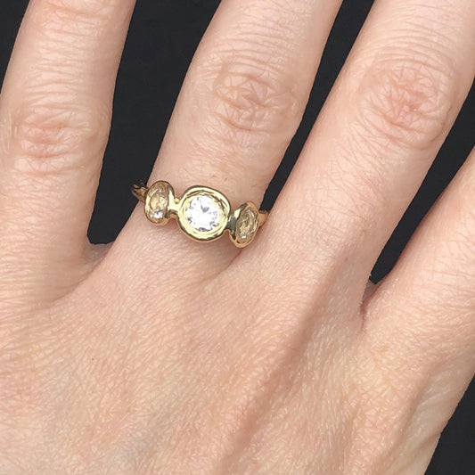 14k Gold + White Sapphire 'Sunburst Trio' Ring