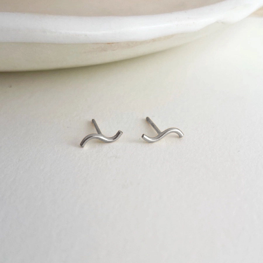 Wave Stud Earrings (Select Material) Sterling Silver