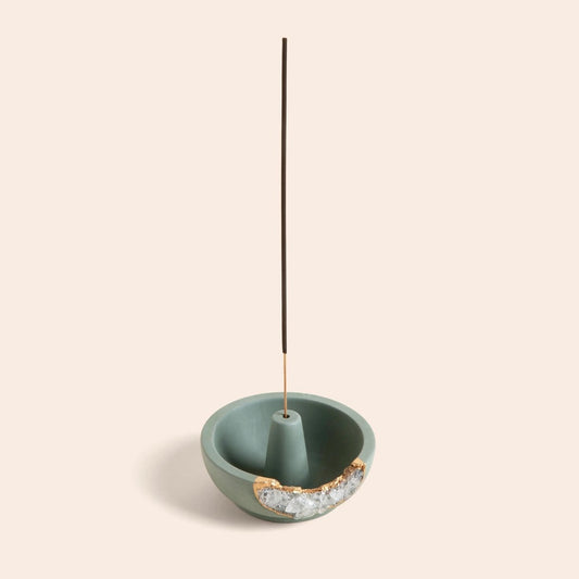 Natural Quartz Incense Holder – Emerald Green