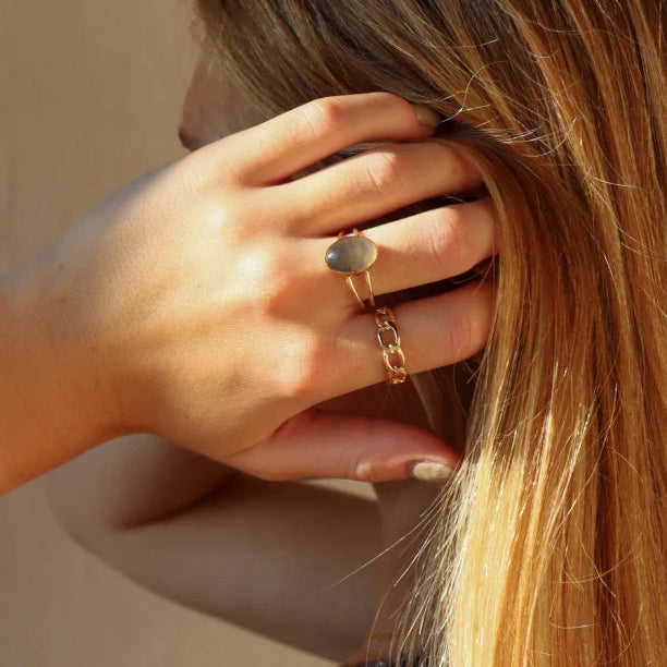 Grey Moonstone ‘Ember’ Ring - Gold Fill