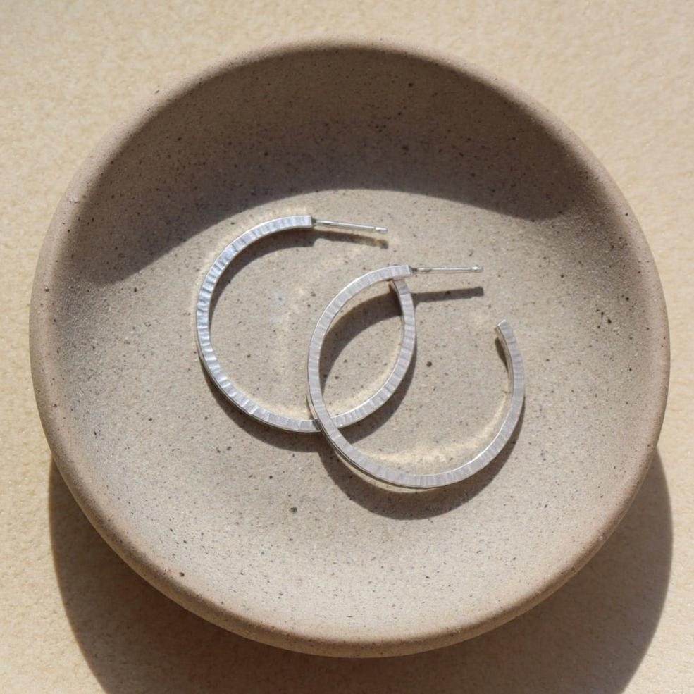 Maeve Textured Hoop Earrings (select material) Sterling Silver