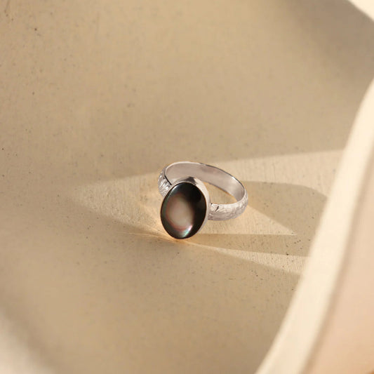 Black Mother of Pearl ‘Moonflower’ Ring – Sterling Silver