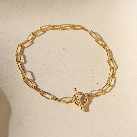 ‘Arden Toggle’ Paperclip Chain Bracelet - Gold Filled