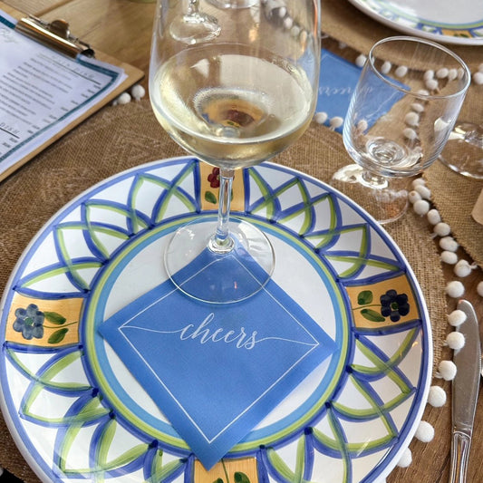 Cocktail Napkin Roll - Mid Blue “Cheers”