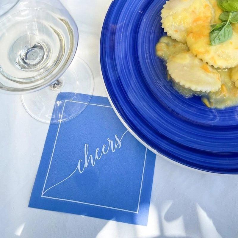 Cocktail Napkin Roll - Mid Blue “Cheers”