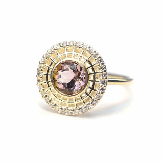 14k Gold + Watermelon Tourmaline 'Tantallon' Ring with Champagne Diamonds