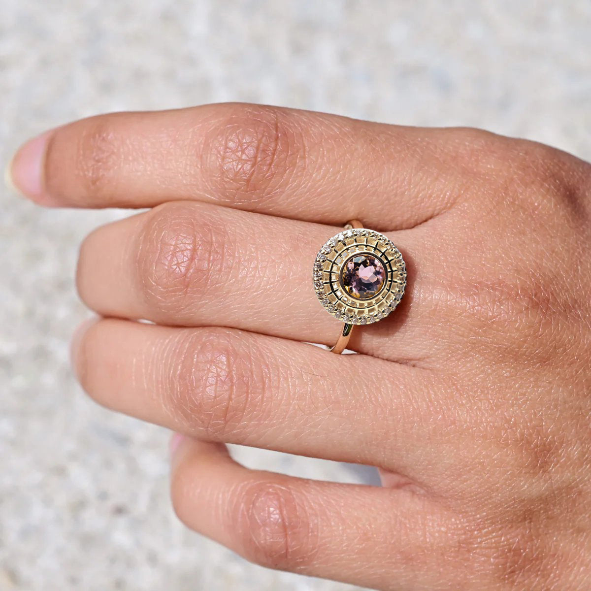 14k Gold + Watermelon Tourmaline 'Tantallon' Ring with Champagne Diamonds