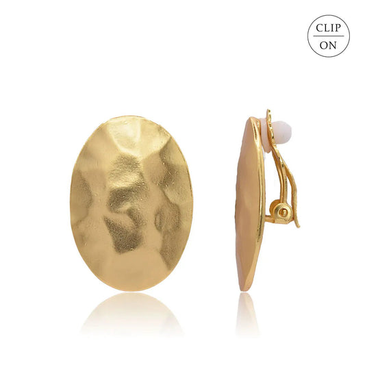 Textured Oval Dome Clip-On Earrings - Gold