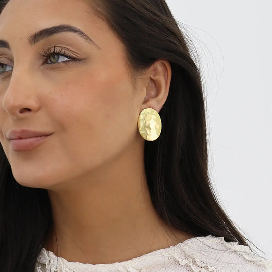 Textured Oval Dome Clip-On Earrings - Gold