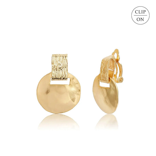 Textured Door Knocker Clip-On Earrings - Gold