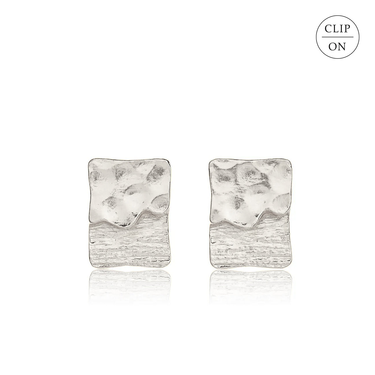 Textured Rectangular Slab Clip-On Earrings - Silver