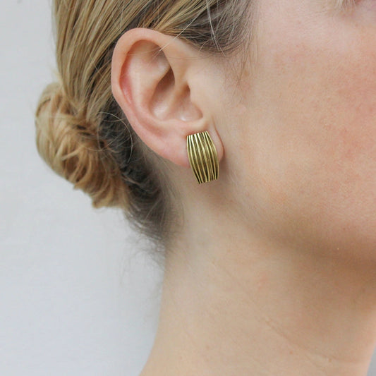 Textured Small Curved Rectangle Clip-On Earrings