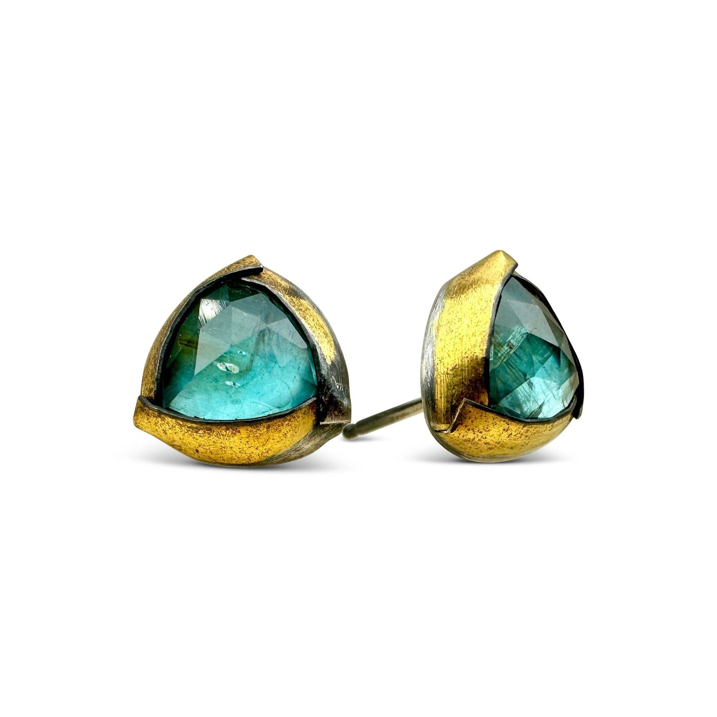 Mixed-Metal 'Tri Fold' Stud Earrings with Sky Blue Kyanite