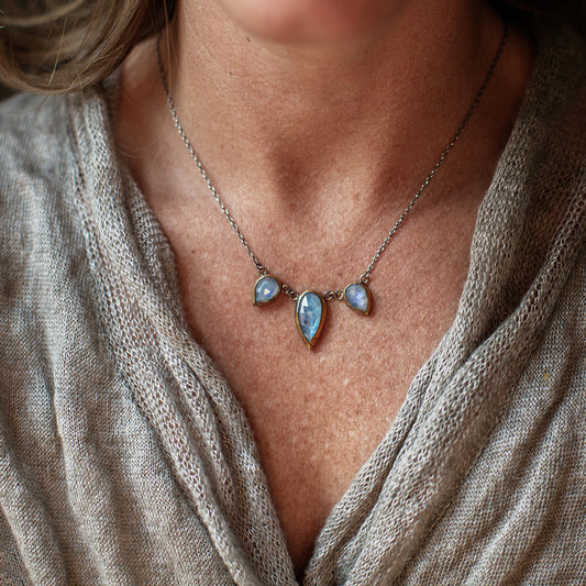 Mixed-Metal Triple 'Teardrop Fold' Necklace with Moonstone
