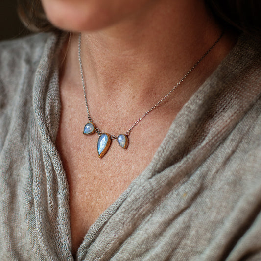 Mixed-Metal Triple 'Teardrop Fold' Necklace with Moonstone