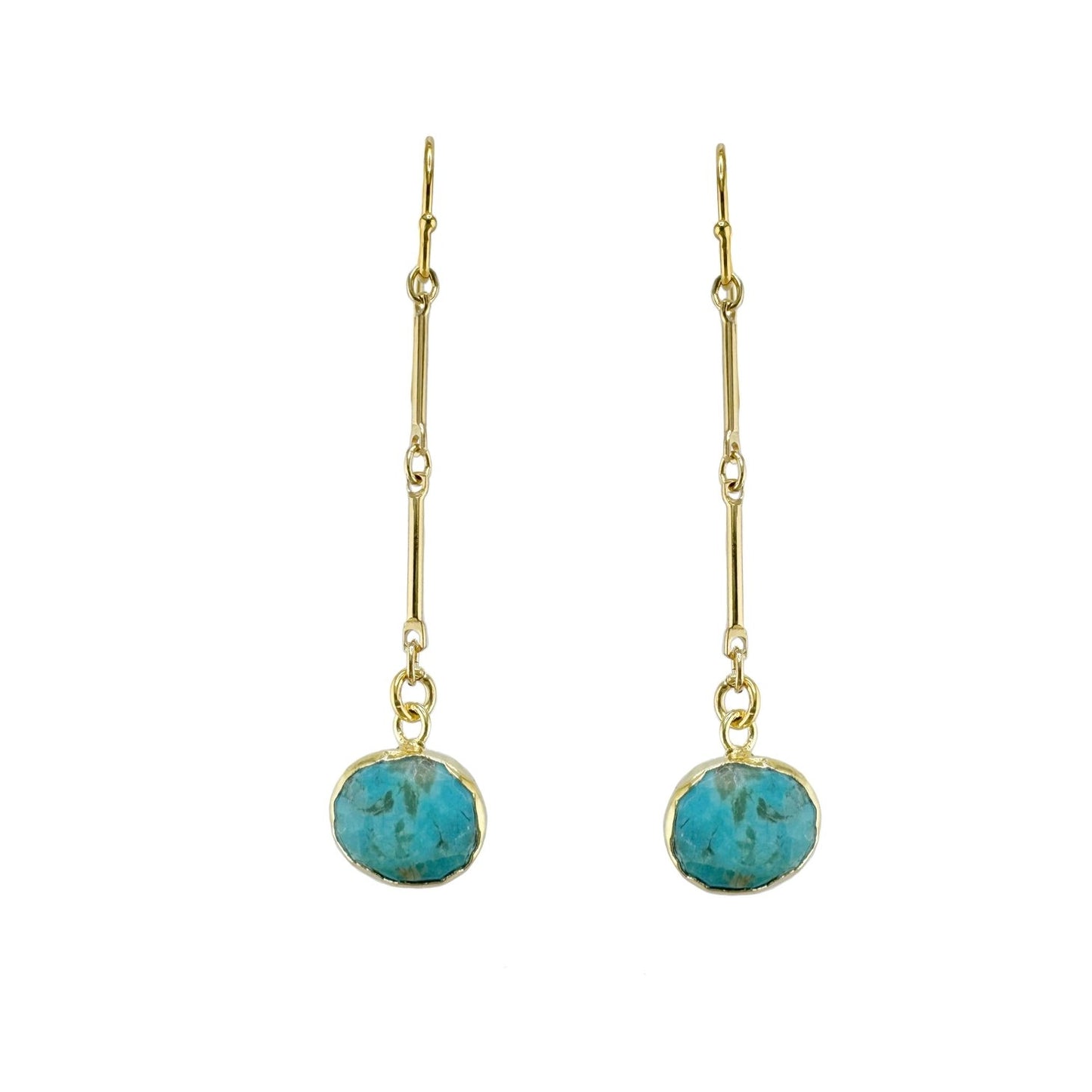 Turquoise Oval Drop Earrings - Gold
