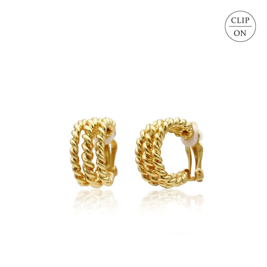 Twisted Rope Clip-On Hoop Earrings - Gold