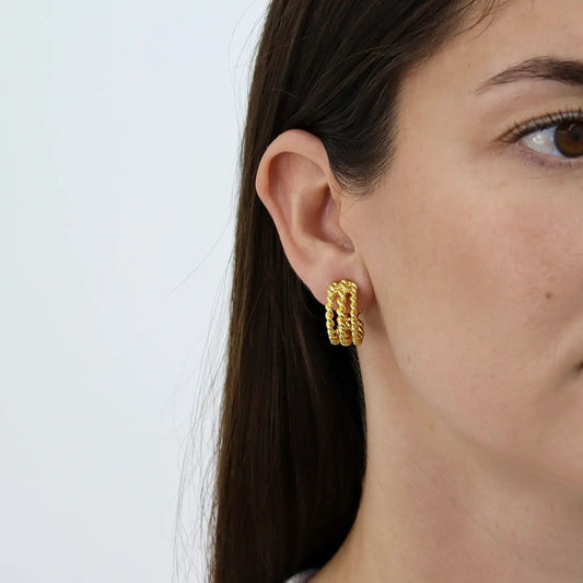 Twisted Rope Clip-On Hoop Earrings - Gold