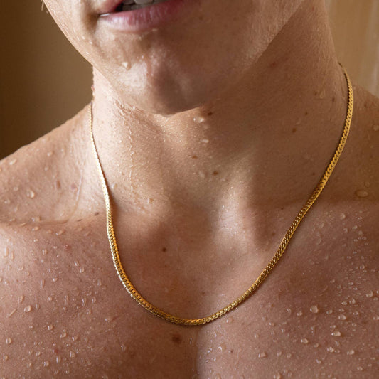 3mm Flat Curb Gold Plated Stainless Steel Chain Necklace