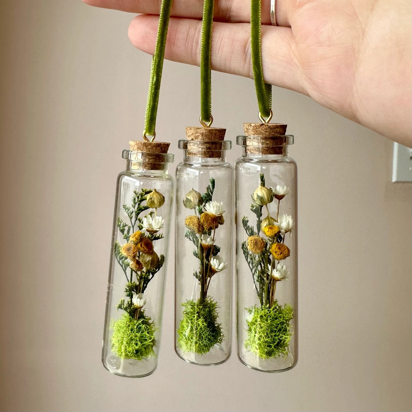 Mini Glass Terrarium Christmas Ornament - Yellow Wildflower Fields