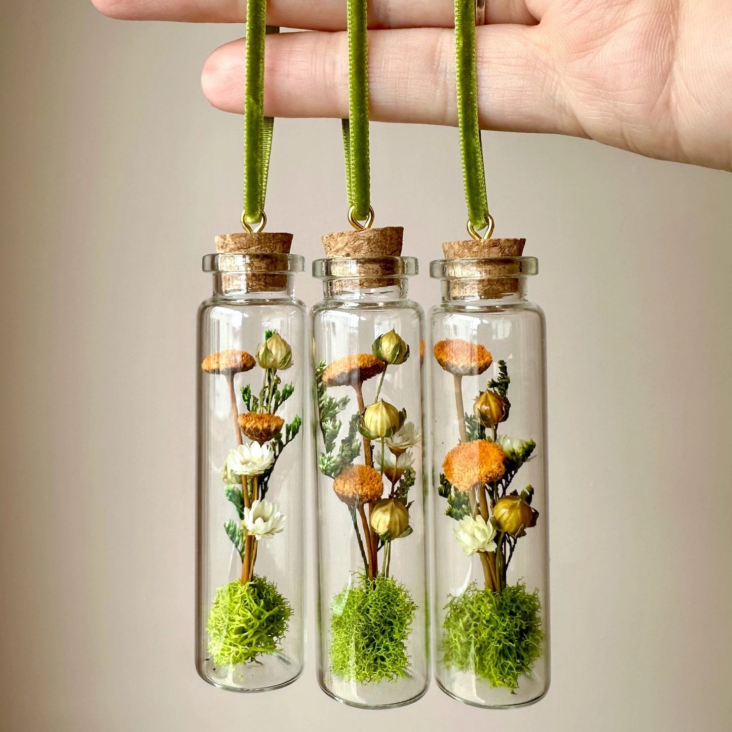 Mini Glass Terrarium Christmas Ornament - Orange Wildflower Fields