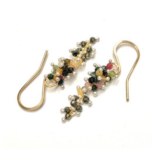 Small Tourmaline + Pyrite Wisteria Earrings