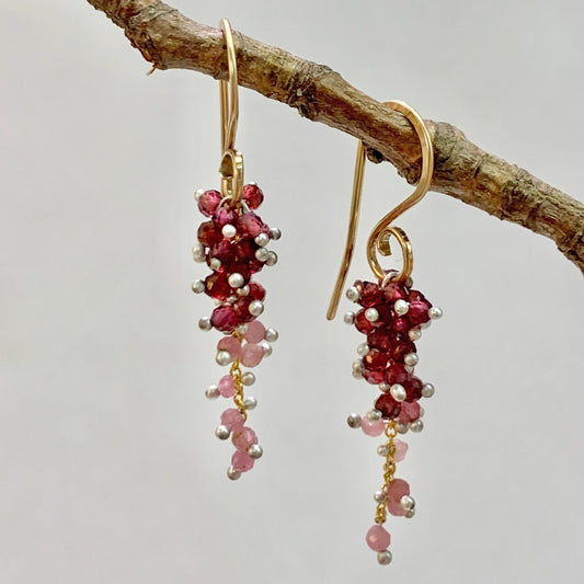 Garnet + Pink Tourmaline Wisteria Earrings