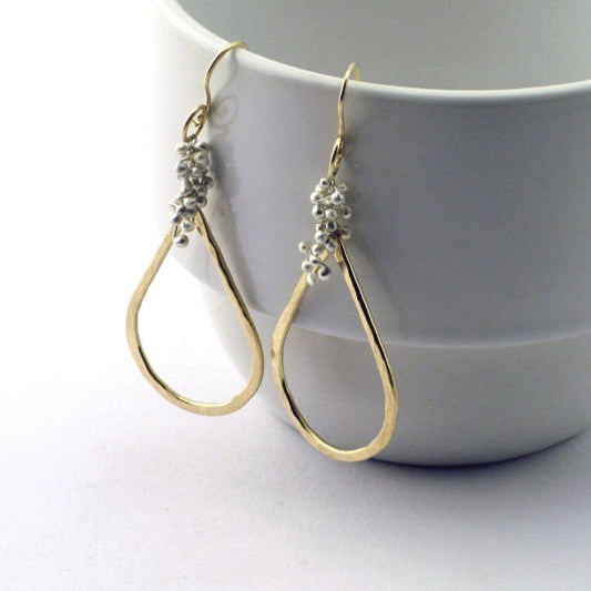 Small Teardrop Earrings with Caviar - Gold Filled + Sterling Silver