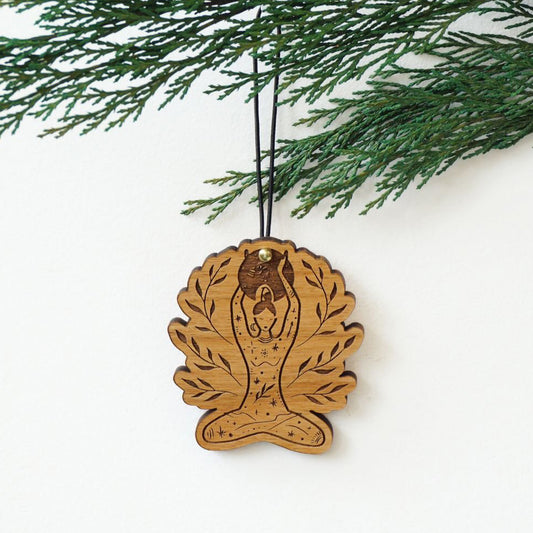 Laser-Cut Wood Ornament - Yoga Meditation