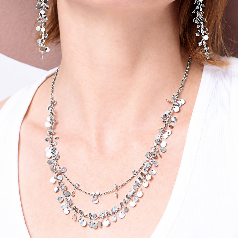 Bright Sterling Silver ‘Coined’ Multi-Strand Necklace