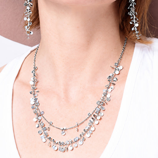 Bright Sterling Silver ‘Coined’ Multi-Strand Necklace