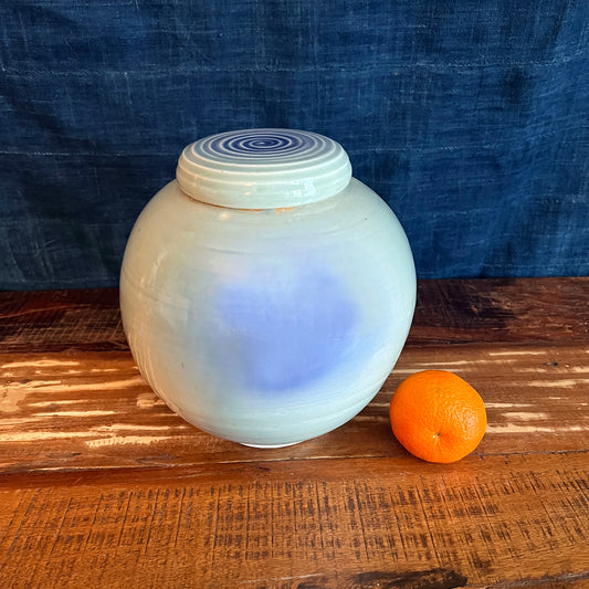 Moon Jar with Lid - Celedon + Blue Ombre Glaze