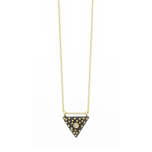 Triangular Pendant Necklace with 18k Yellow Gold Dots + White Diamond