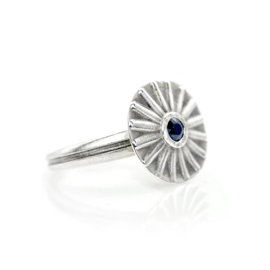 Sterling Silver Radial Ring with Blue Sapphire