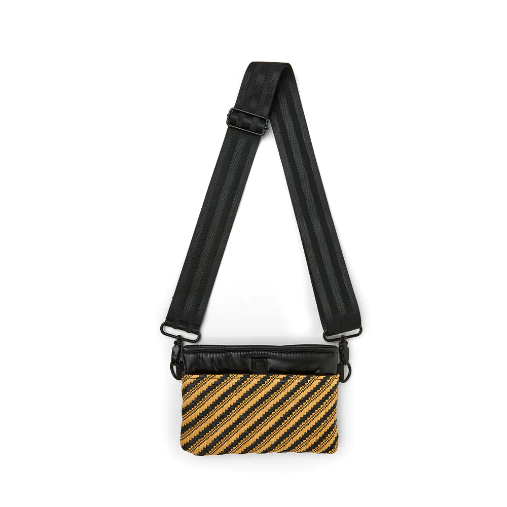 Quilted Covertible 'Bum Bag' Waist/Crossbody Bag - Dune Raffia + Black Stripe
